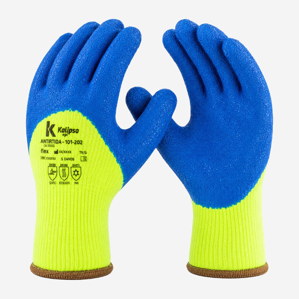 Luva de Proteção Frio e Abrasão para Câmara Fria Materiais Têxteis com Isolamento Térmico Azul Punho Tricotado Kalipso Antártida 101-202 CA 51093
