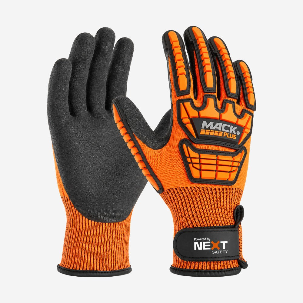 Luva de Proteção Impacto Abrasão e Rasgamento para Manutenção Nylon Spandex Preta e Laranja Banho Nitrílico na Palma Next Safety MACK PLUS CA 51530