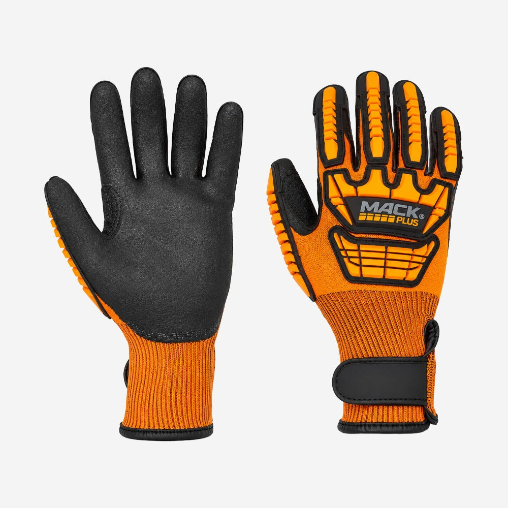 Luva de Proteção Impacto Abrasão e Rasgamento para Manutenção Nylon Spandex Preta e Laranja Banho Nitrílico na Palma Next Safety MACK PLUS CA 51530