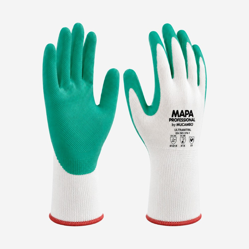 Luva de Proteção Mecânica para Construção Látex Natural Branco e Verde Mapa Professional PRO 310 CA 32138