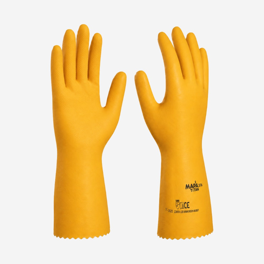 Luva de Proteção Mecânica para Peças Oleosas Nitrílica Amarela com Suporte Têxtil Mapa Professional Titan 376 CA 43354