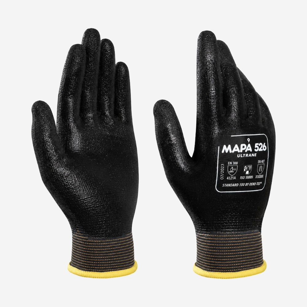 Luva de Proteção Mecânica para Peças Oleosas Nitrílica Grip&Proof Preta Totalmente Revestida Mapa Professional Ultrane 526 CA 45000