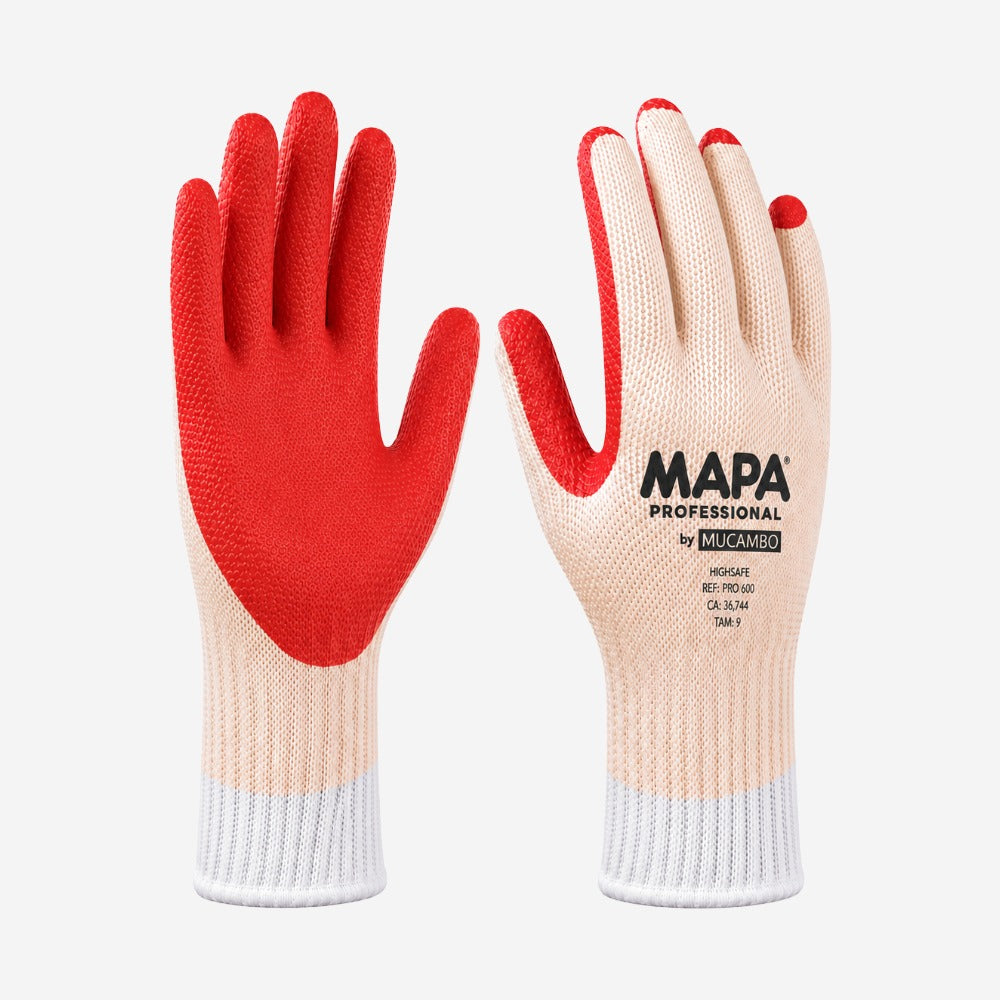Luva de Proteção Mecânica para Trabalhos Pesados Látex Natural Branco e Laranja Mapa Professional PRO 600 CA 32144