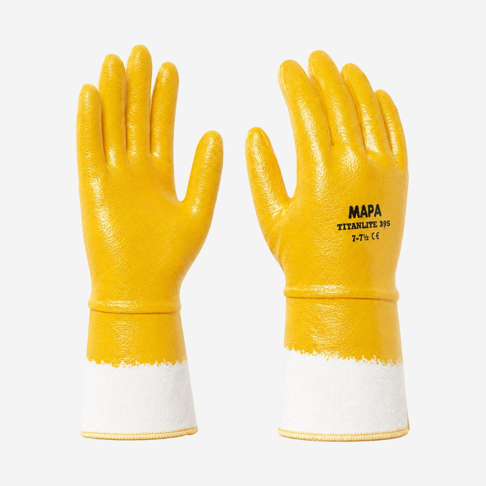 Luva de Proteção Mecânica para Trabalhos Pesados Nitrílica Amarela com Suporte Têxtil Mapa Professional Titan 396 CA 44483