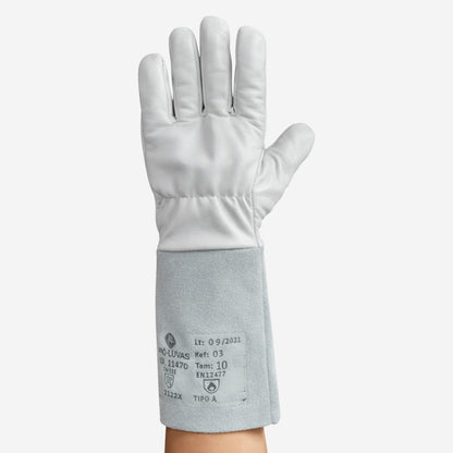 Luva de Proteção Mista Couro Vaqueta e Dorso de Raspa Com Reforço Entre Polegar e Indicador Punho 15 cm Fena Luvas C.A 42994