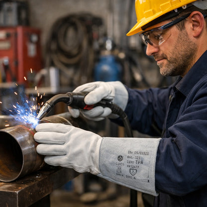 Luva de Proteção Mista Couro Vaqueta e Dorso de Raspa Com Reforço Entre Polegar e Indicador Punho 15 cm Fena Luvas C.A 42994