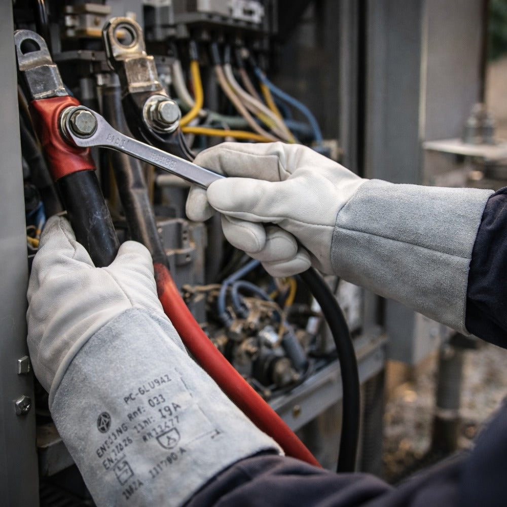 Luva de Proteção Mista Couro Vaqueta e Dorso de Raspa Com Reforço Entre Polegar e Indicador Punho 15 cm Fena Luvas C.A 42994