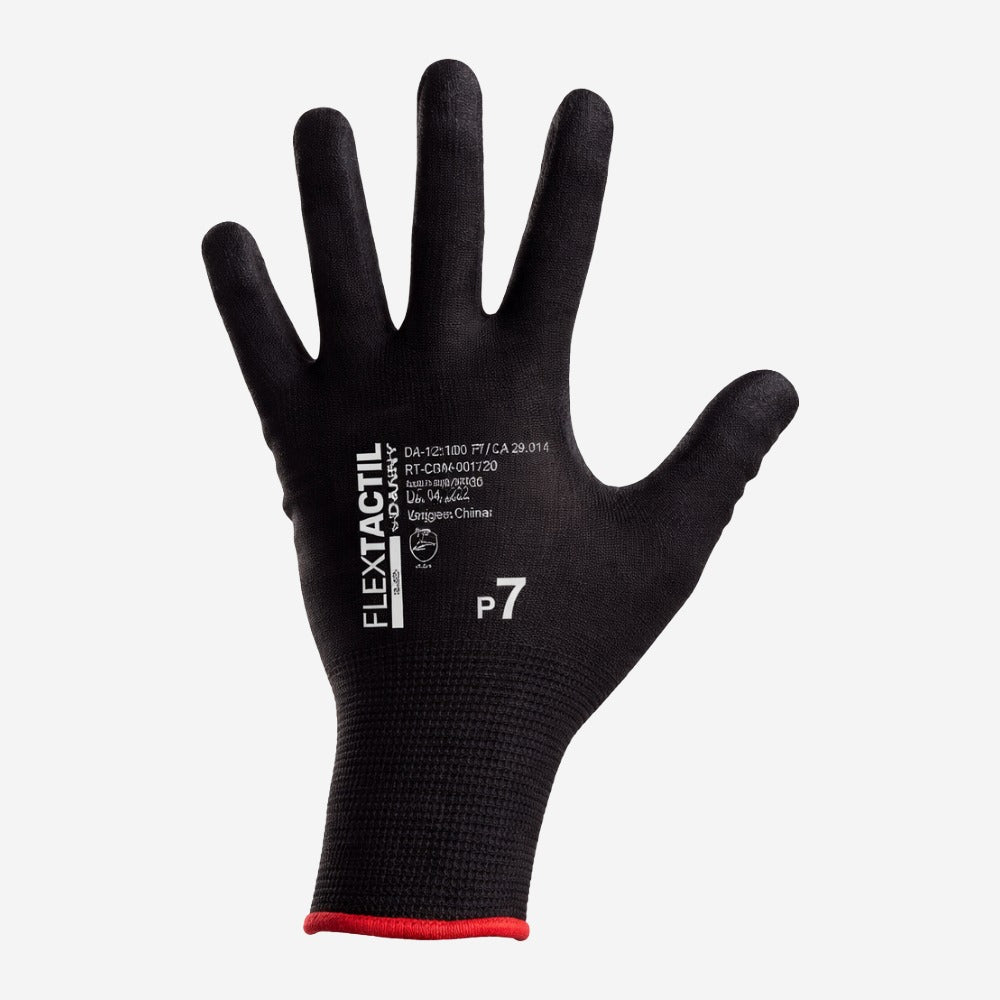 Luva de Proteção Multitato Abrasão Antiestática Tricotada em Nylon e Poliuretano Preto Danny Flextáctil DA-12.100PT C.A 29014