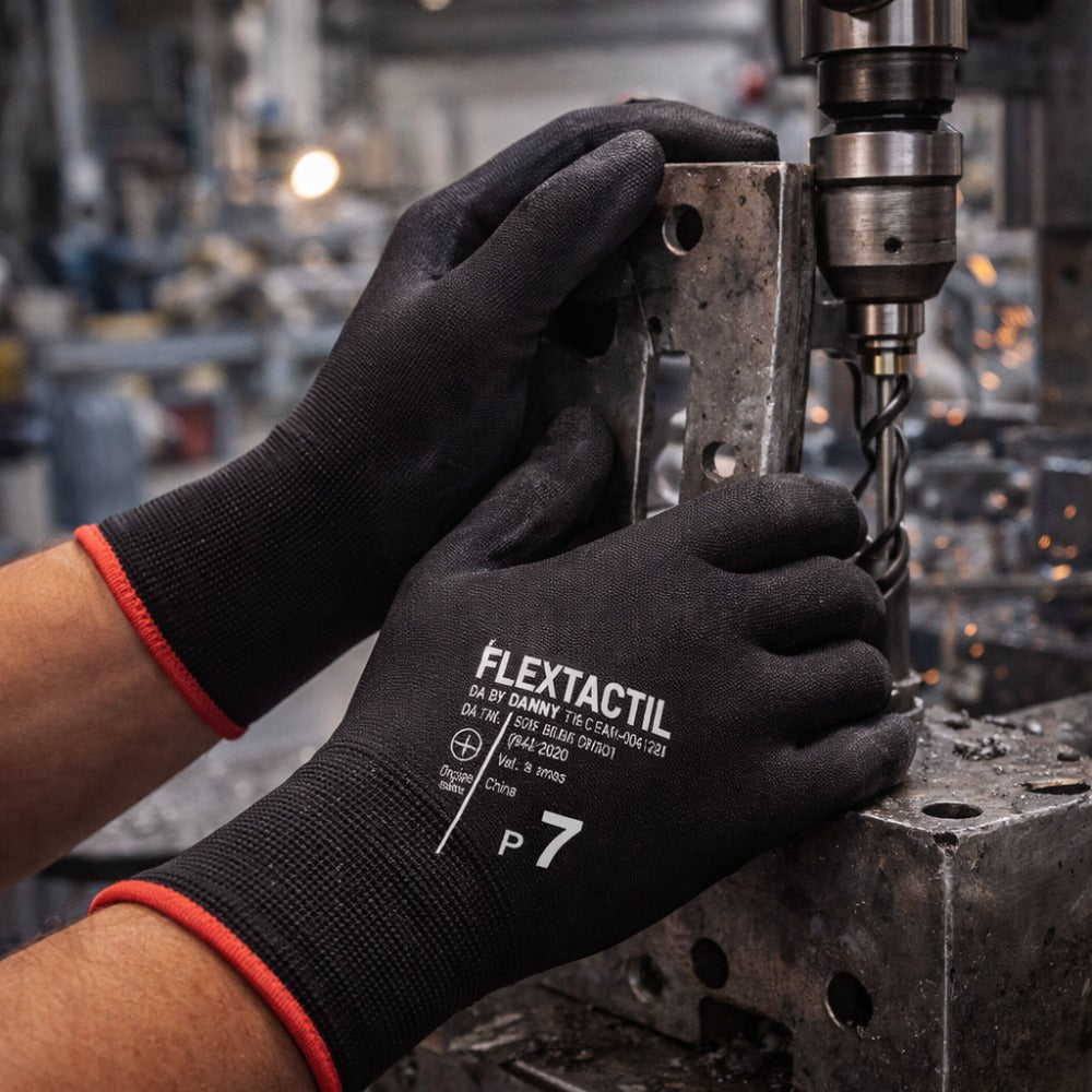 Luva de Proteção Multitato Abrasão Antiestática Tricotada em Nylon e Poliuretano Preto Danny Flextáctil DA-12.100PT C.A 29014
