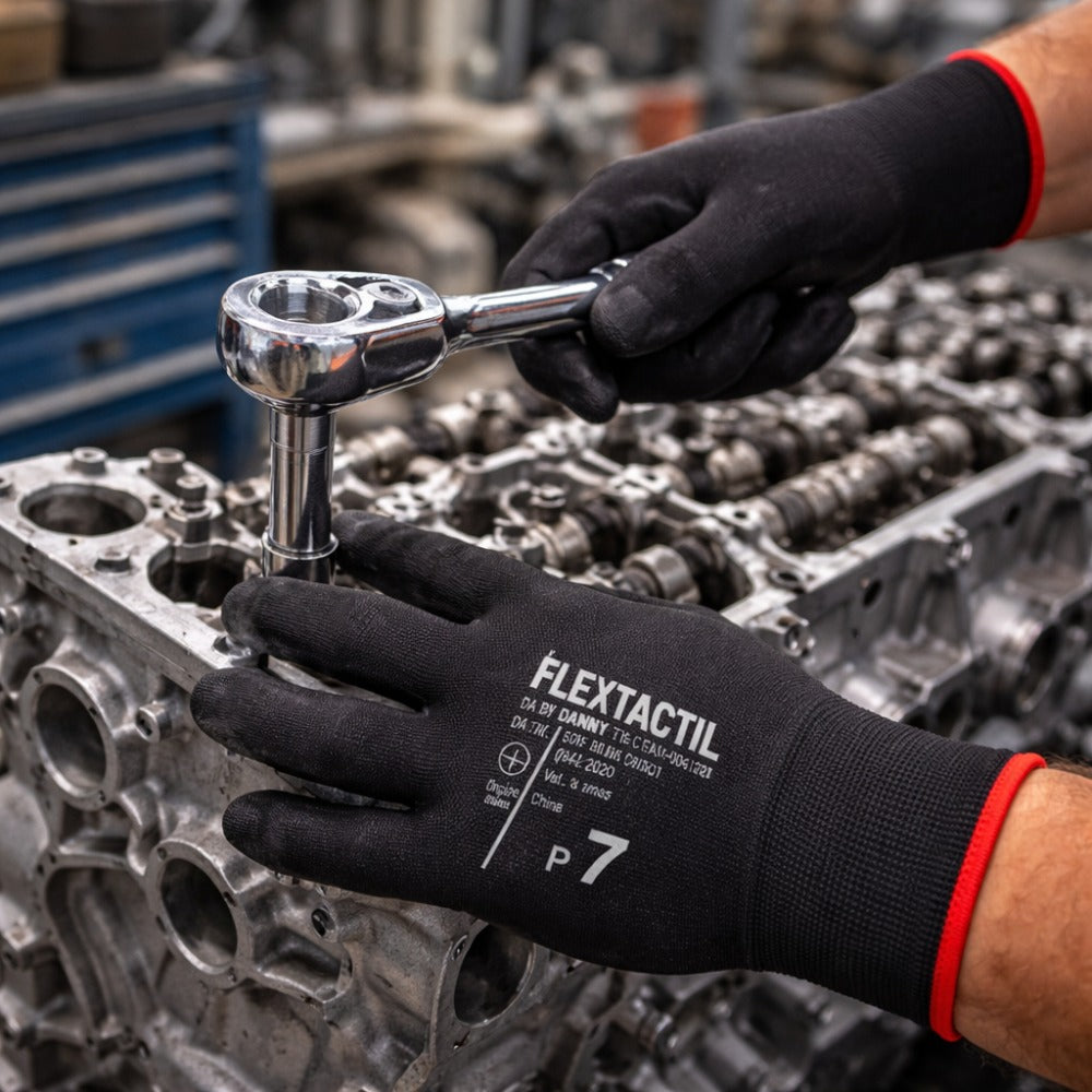 Luva de Proteção Multitato Abrasão Antiestática Tricotada em Nylon e Poliuretano Preto Danny Flextáctil DA-12.100PT C.A 29014