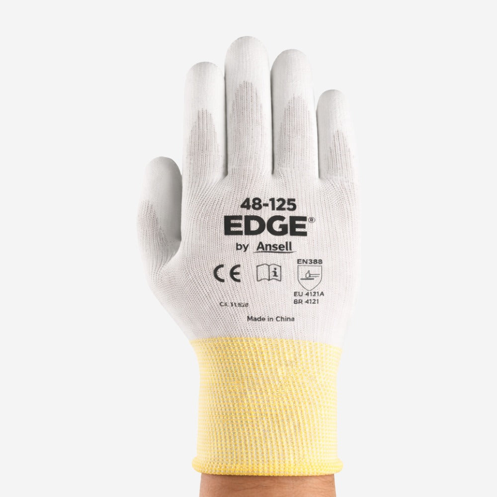 Luva de Proteção Multitato Abrasão Tricotada Poliuretano Branca Ansell EDGE 48-125 C.A 31928