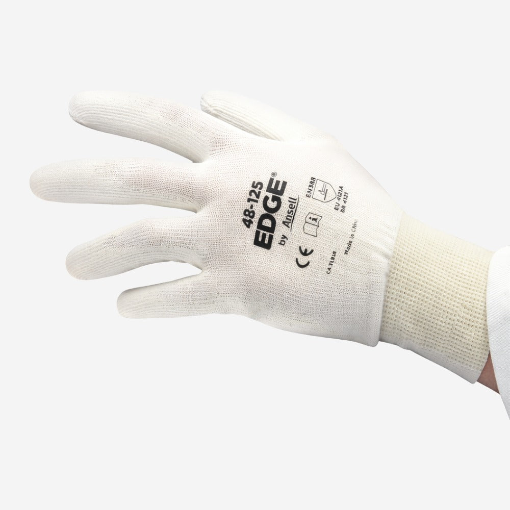 Luva de Proteção Multitato Abrasão Tricotada Poliuretano Branca Ansell EDGE 48-125 C.A 31928
