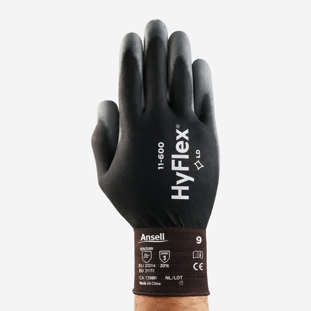 Luva de Proteção Multitato Poliuretano Preta e Branca Ansell HyFlex 11-600 C.A 17601