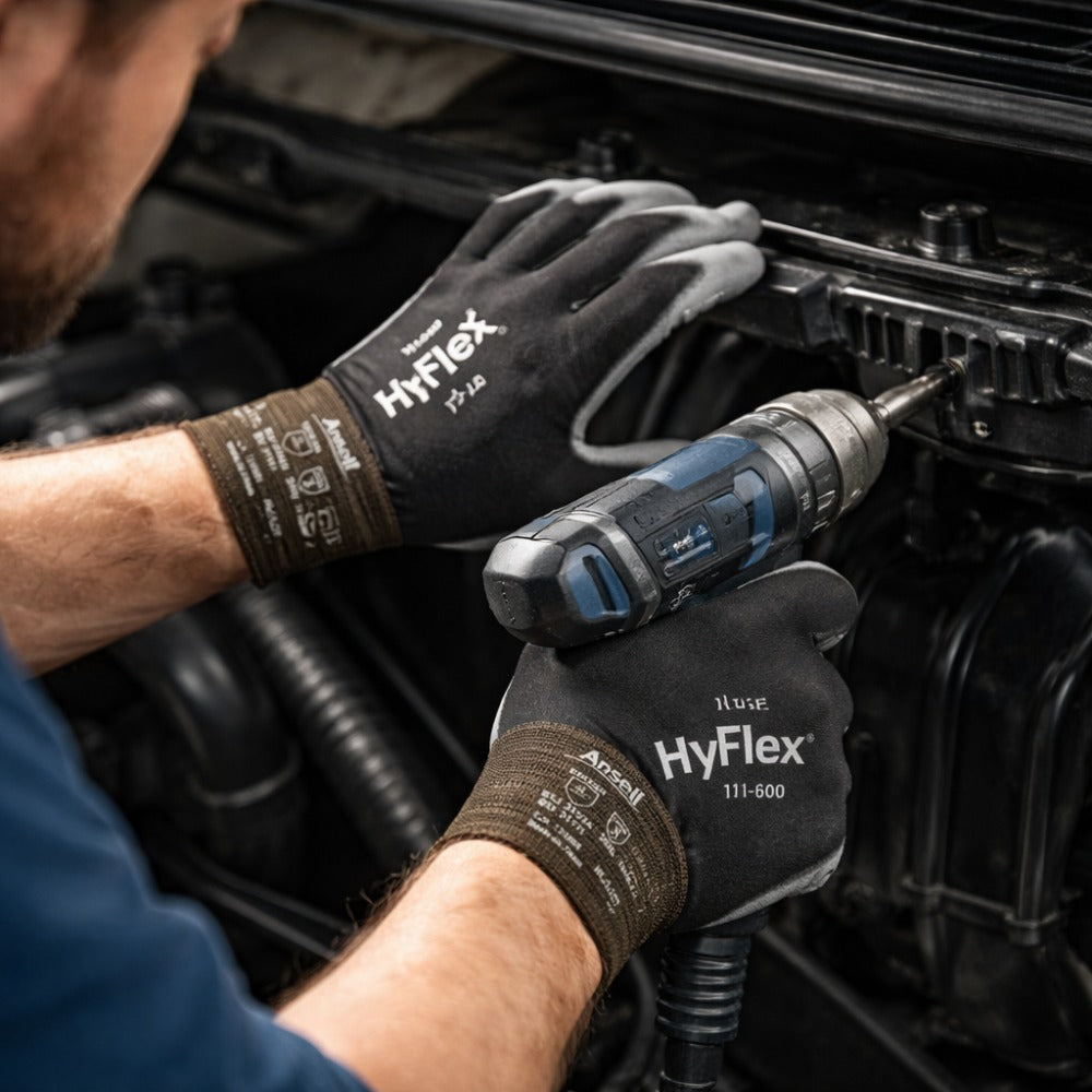 Luva de Proteção Multitato Poliuretano Preta e Branca Ansell HyFlex 11-600 C.A 17601