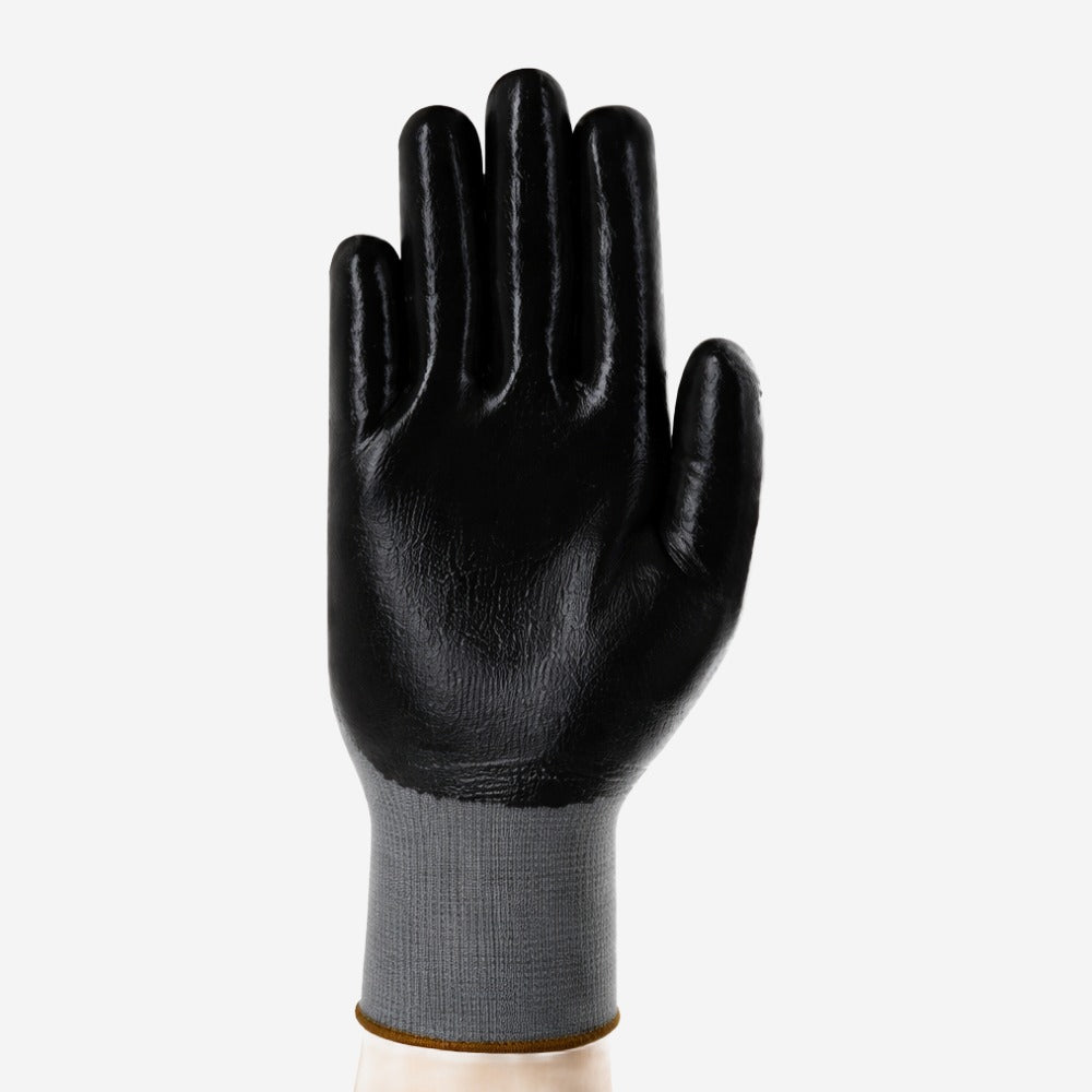 Luva de Proteção Multiuso Abrasao Óleo Tricotada Banho Nitrílico Cinza e Preta Ansell EDGE 48-128 C.A 38312