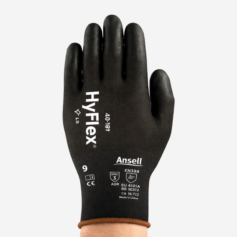 Luva de Proteção Multiuso Abrasão Tricotada Poliuretano Preta Ansell HyFlex 48-101 C.A 16722
