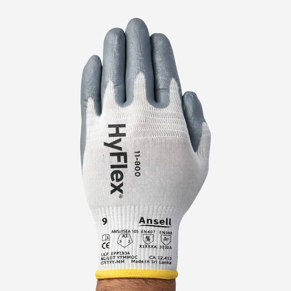 Luva de Proteção Multiuso Tricotada Espuma de Nitrilo Cinza Ansell HyFlex 11-800 C.A 12413