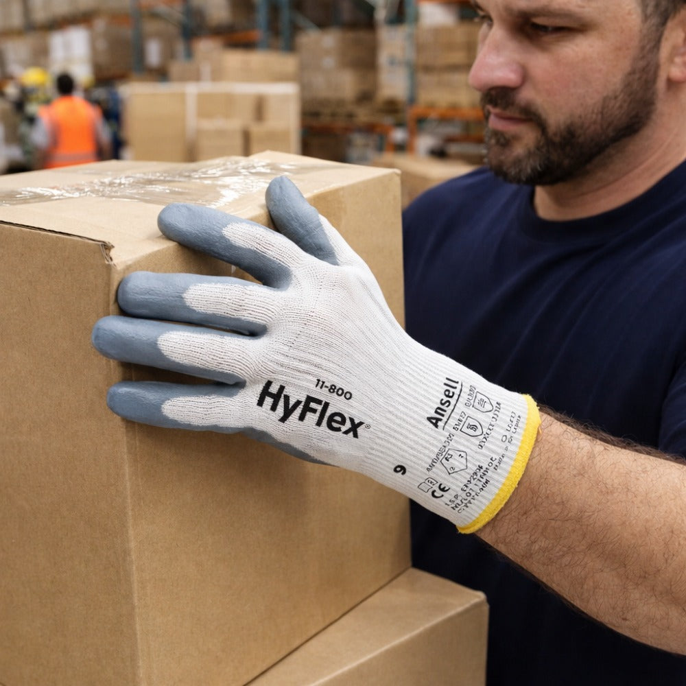 Luva de Proteção Multiuso Tricotada Espuma de Nitrilo Cinza Ansell HyFlex 11-800 C.A 12413
