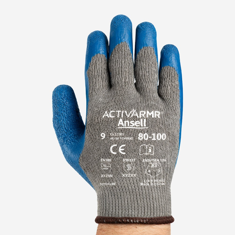 Luva de Proteção Multiuso Tricotada Látex de Borracha Natural Azul Ansell ActivArmr 80-100 C.A 12509