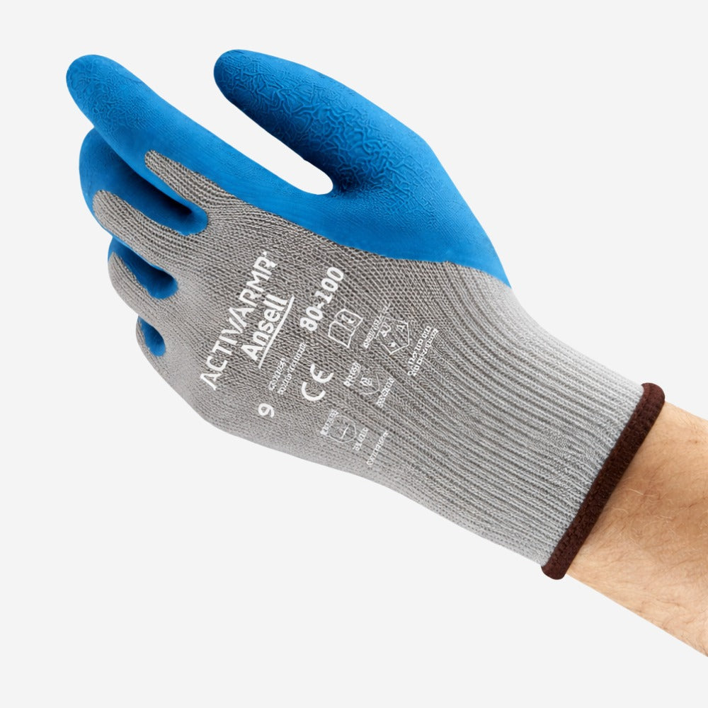 Luva de Proteção Multiuso Tricotada Látex de Borracha Natural Azul Ansell ActivArmr 80-100 C.A 12509