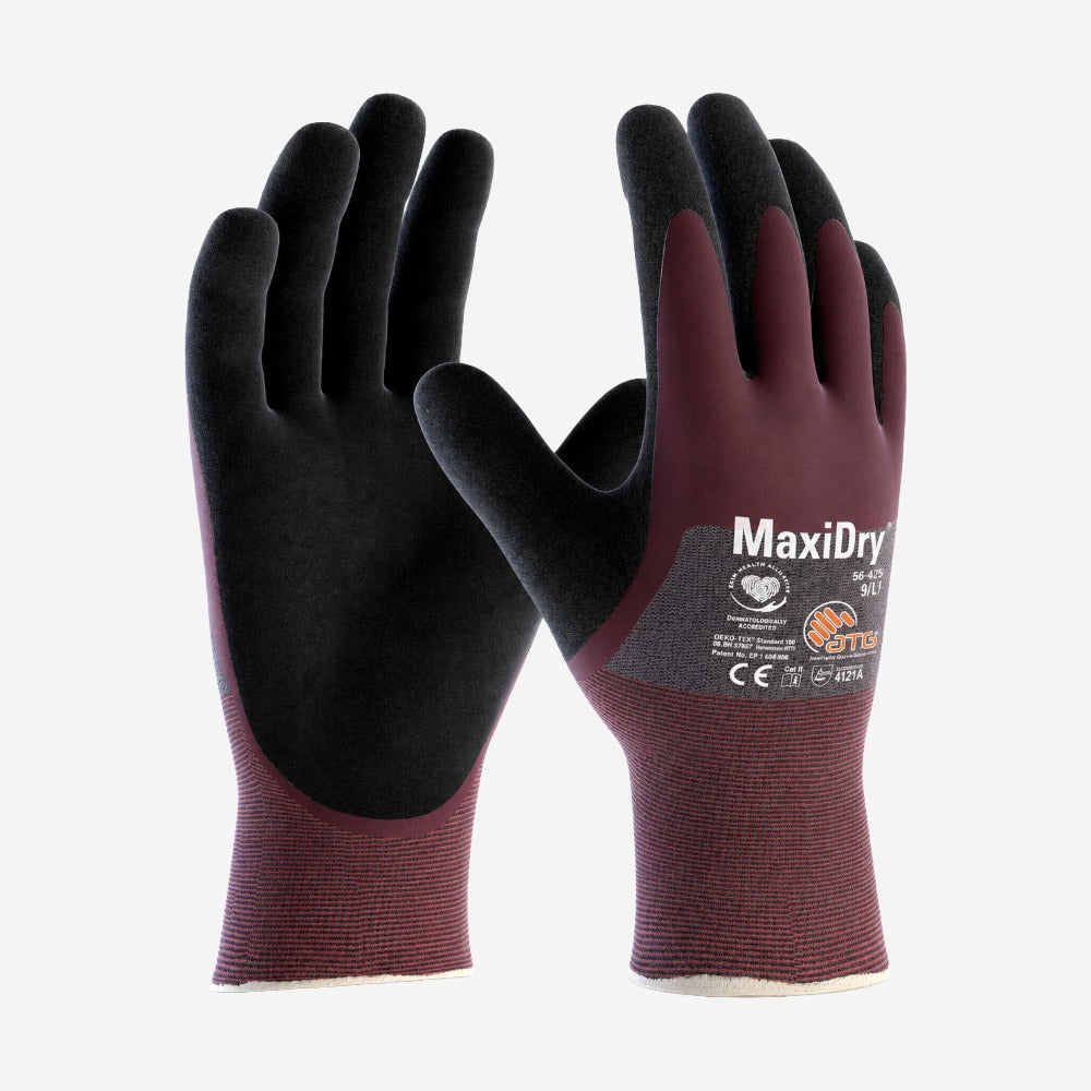 Luva de Proteção Óleo Abrasão e Umidade para Atividades Mecânicas Nylon Elastano Preta e Roxa Banho Nitrílico 3/4 Next Safety MAXIDRY 75.400 CA 50990