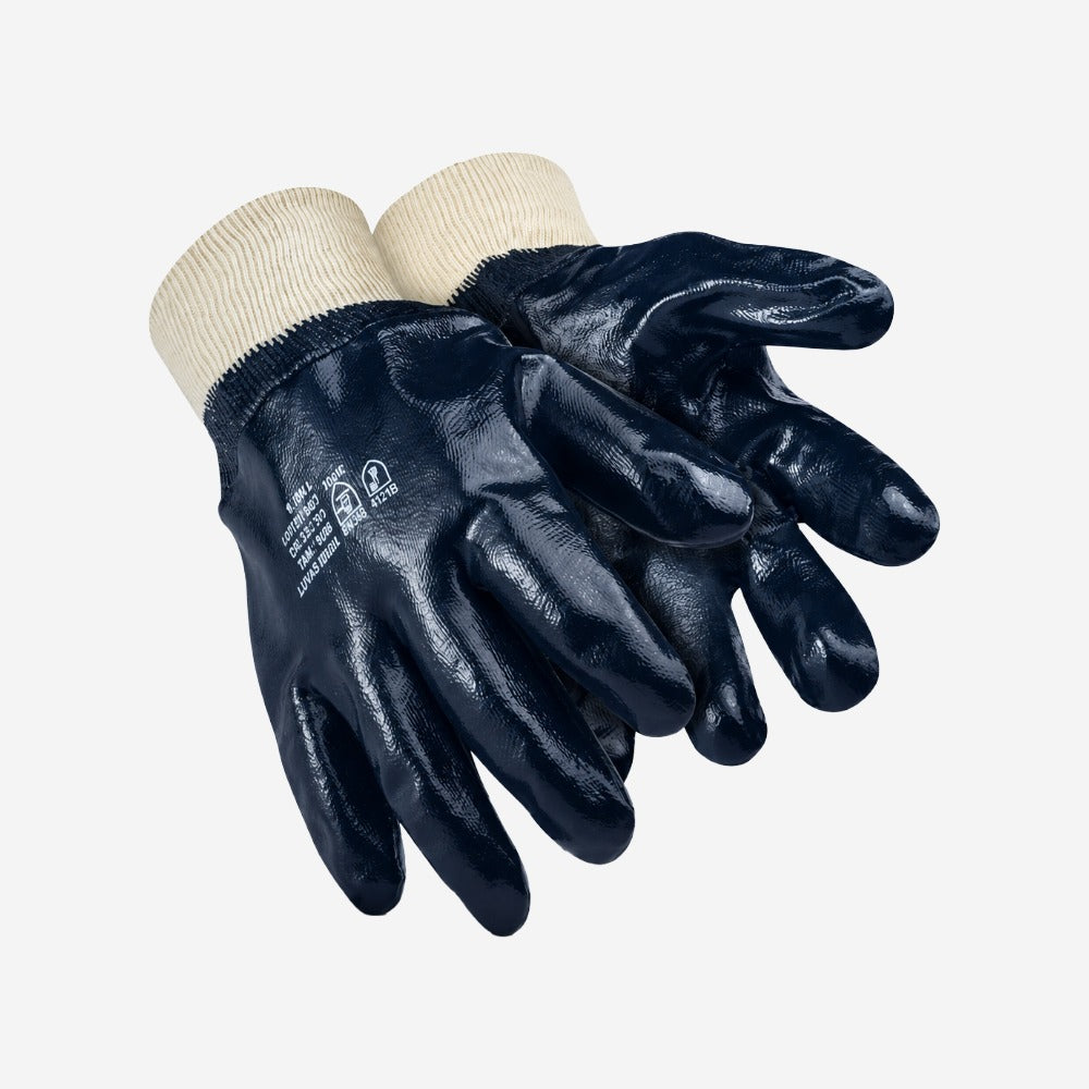 Luva de Proteção Óleo e Abrasão para Peças Oleosas Suporte Têxtil Azul Banho Nitrílico Total Palma Dedos e Dorso Super Safety SS1002 Light CA 49434