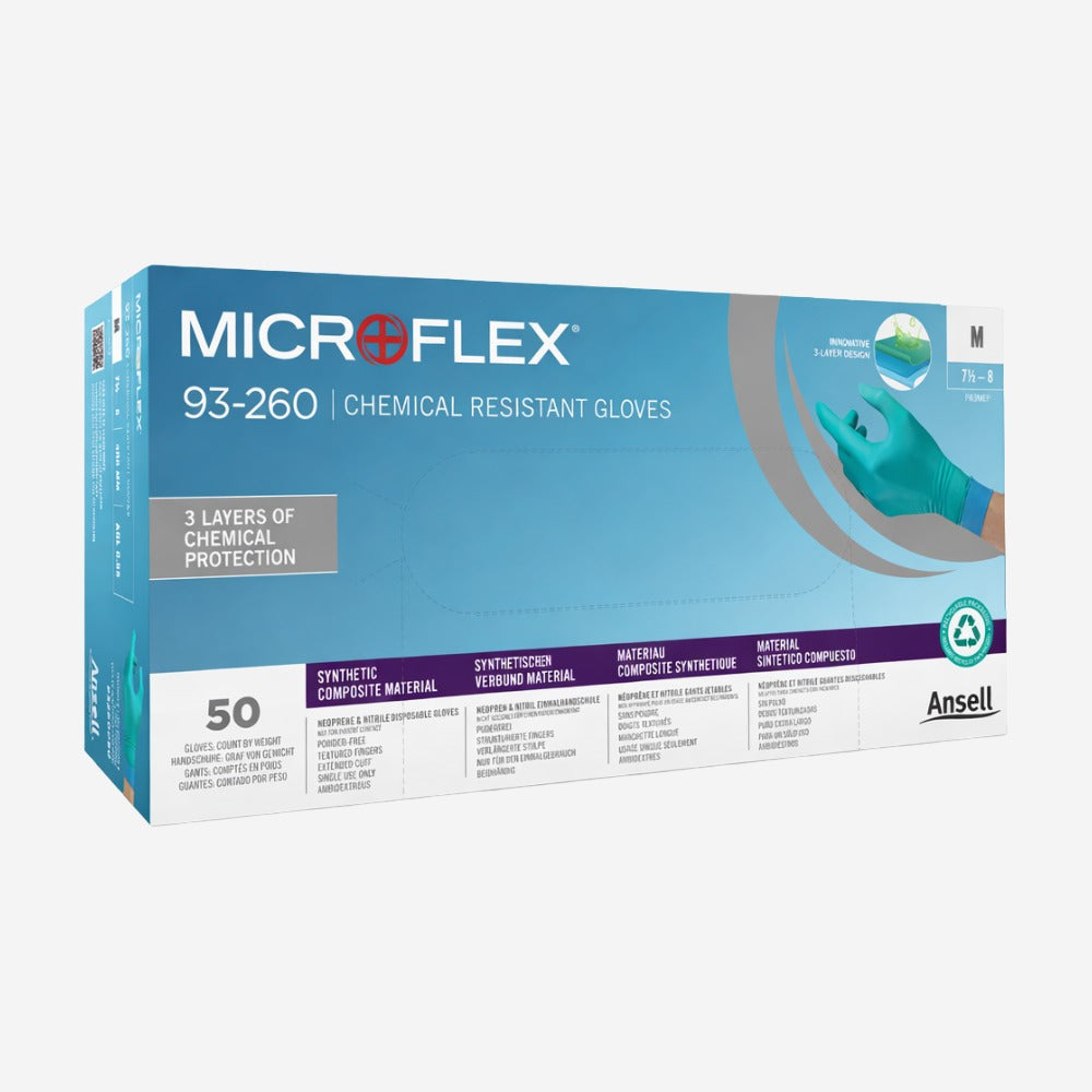 Luva de Proteção Procedimento Produtos Químicos Nitrílica Sem Pó Caixa com 50 Unidades Azul Ansell MICROFLEX 93-260 C.A 46060