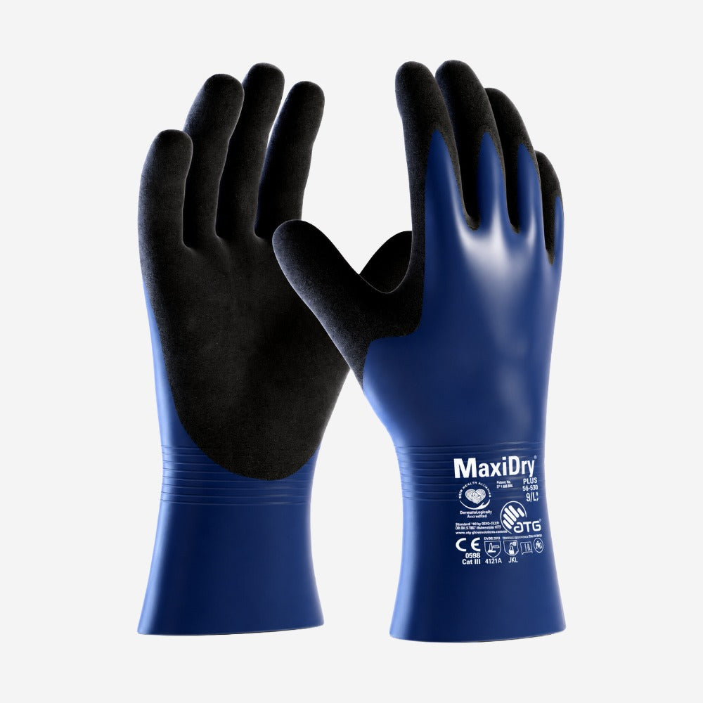 Luva de Proteção Produtos Químicos Abrasão Indústria Nylon Elastano Azul Preta Banho Nitrílico Neoprene Total Next Safety MAXIDRY PLUS 75.000 CA 50995