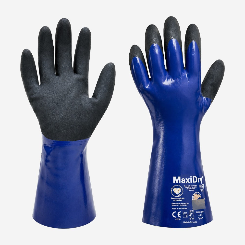 Luva de Proteção Produtos Químicos Abrasão Indústria Nylon Elastano Azul Preta Banho Nitrílico Neoprene Total Next Safety MAXIDRY PLUS 75.000 CA 50995