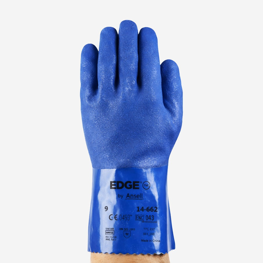 Luva de Proteção Produtos Químicos Abrasão PVC Azul 26cm Ansell EDGE 14-662 C.A 26043