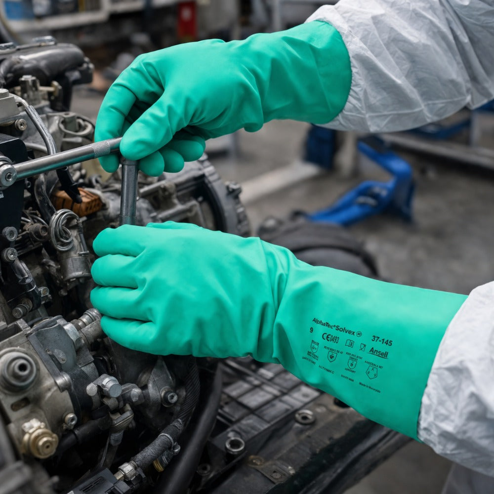 Luva de Proteção Produtos Químicos Nitrílica Verde 33cm Ansell AlphaTec Solvex 37-145 C.A 12704