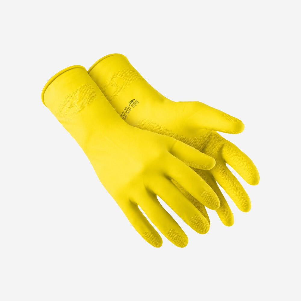 Luva de Proteção Produtos Químicos Tipo A Risco Biológico e Umidade Limpeza Látex Natural Amarela Silver Lined Super Safety Argent Silver CA 33332