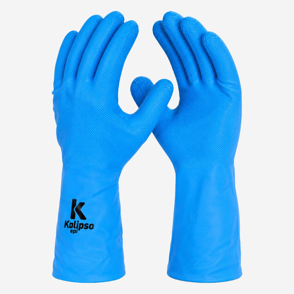 Luva de Proteção Produtos Químicos, Umidade e Riscos Mecânicos para Uso Profissional em Borracha Nitrílica Azul Kalipso Nitrili-KA 03 CA 50695