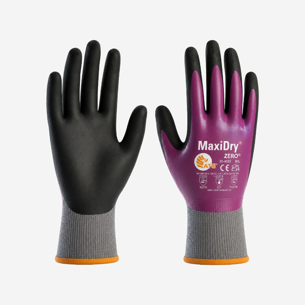 Luva de Proteção Produtos Químicos e Abrasão Peças Oleosas Nylon Elastano Preta e Roxa Banho Nitrílico Total Next Safety MAXIDRY TOTAL 75.200 CA 50996