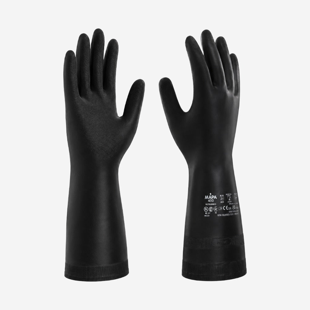 Luva de Proteção Produtos Químicos para Manuseio Intensivo Neoprene e Látex Preto Cano Longo 41cm Mapa Professional UltraNeo 450 CA 43772