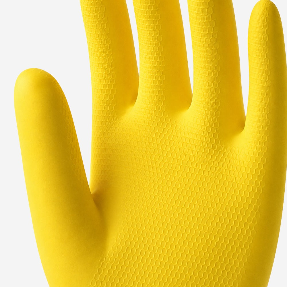Luva de Proteção Química Biológica e Mecânica para Limpeza em Látex Natural Amarela Clorinada Antiderrapante Sanro Standard CA 1494