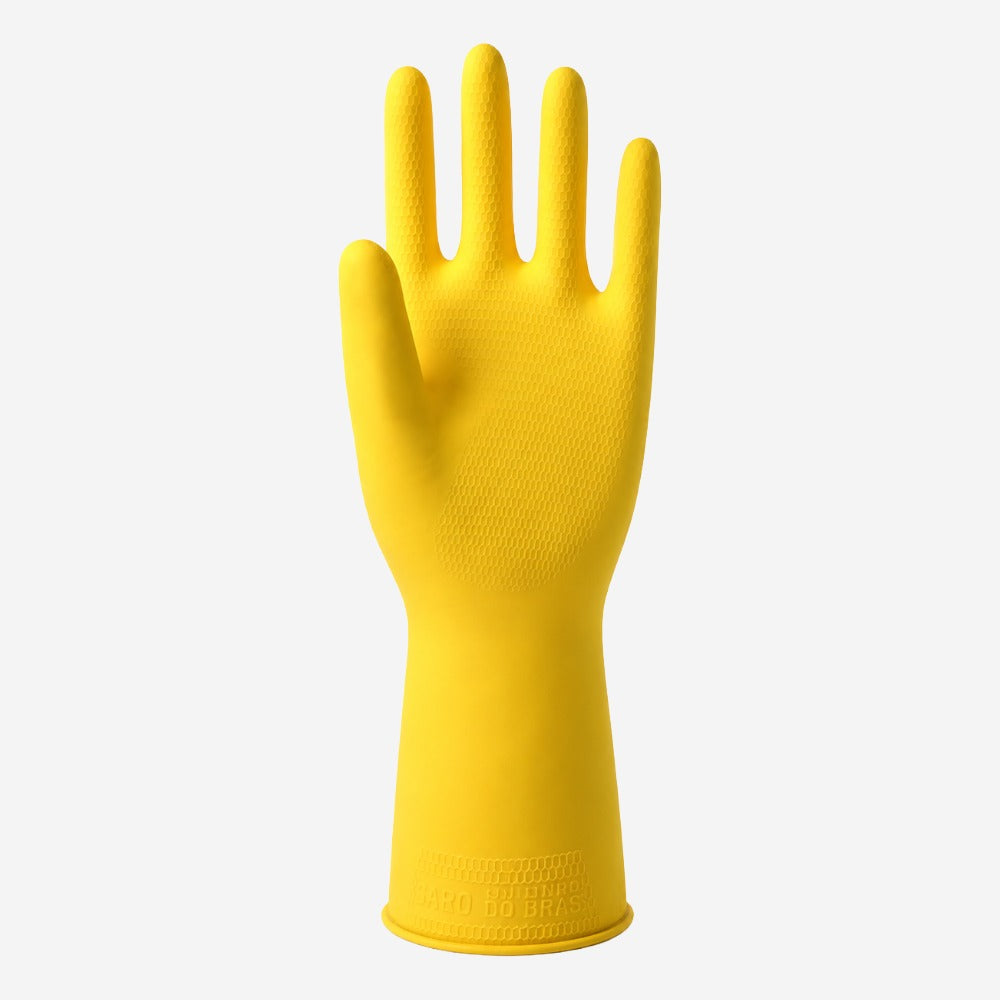 Luva de Proteção Química Biológica e Mecânica para Limpeza em Látex Natural Amarela Flocada Antiderrapante Sanro Top CA 40044