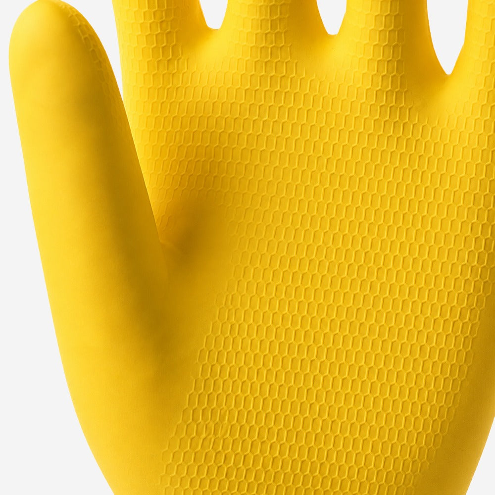 Luva de Proteção Química Biológica e Mecânica para Limpeza em Látex Natural Amarela Flocada Antiderrapante Sanro Top CA 40044