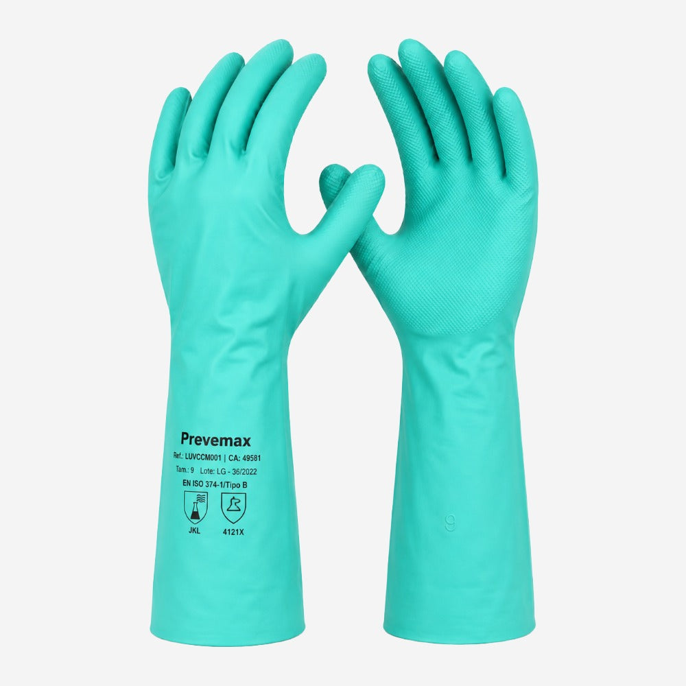 Luva de Proteção Química Nitrílica Verde com Forro 33cm Tamanho XG Prevemax RLUV00540 CA 43761