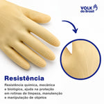 Luva de Proteção Química Tipo A Látex Natural Amarela Ranhurada Longa 32 a 42 cm Calor de Contato Nível 2 Grip Colmeia Volk 10.50.089.04 CA 15100