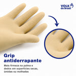 Luva de Proteção Química Tipo A Látex Natural Amarela Ranhurada Longa 32 a 42 cm Calor de Contato Nível 2 Grip Colmeia Volk 10.50.089.04 CA 15100