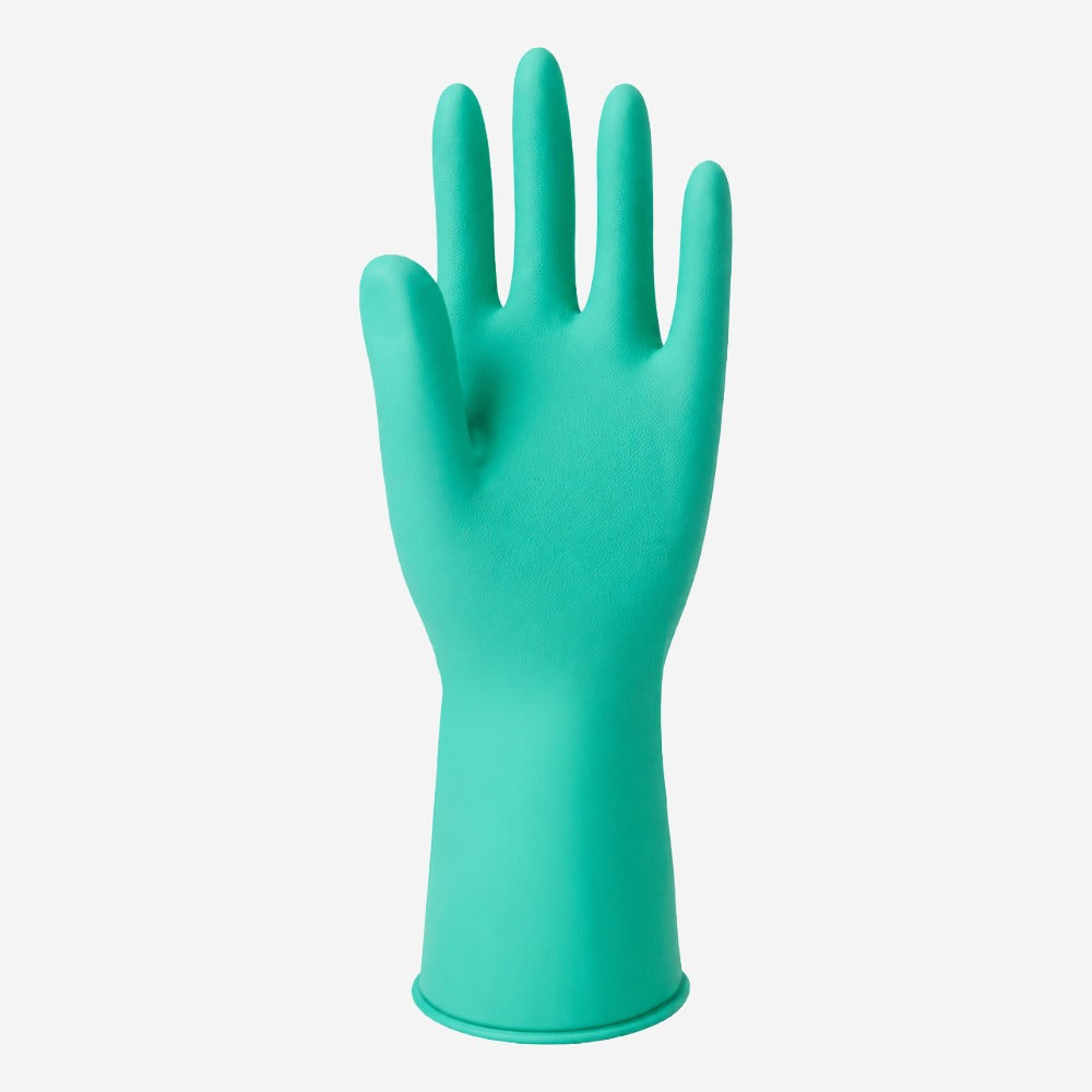 Luva de Proteção Química e Mecânica para Limpeza e Serviços Gerais em Látex Natural Verde Flocada Palma Texturizada Sanro Soft CA 5129
