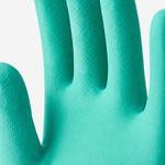 Luva de Proteção Química e Mecânica para Limpeza e Serviços Gerais em Látex Natural Verde Flocada Palma Texturizada Sanro Soft CA 5129