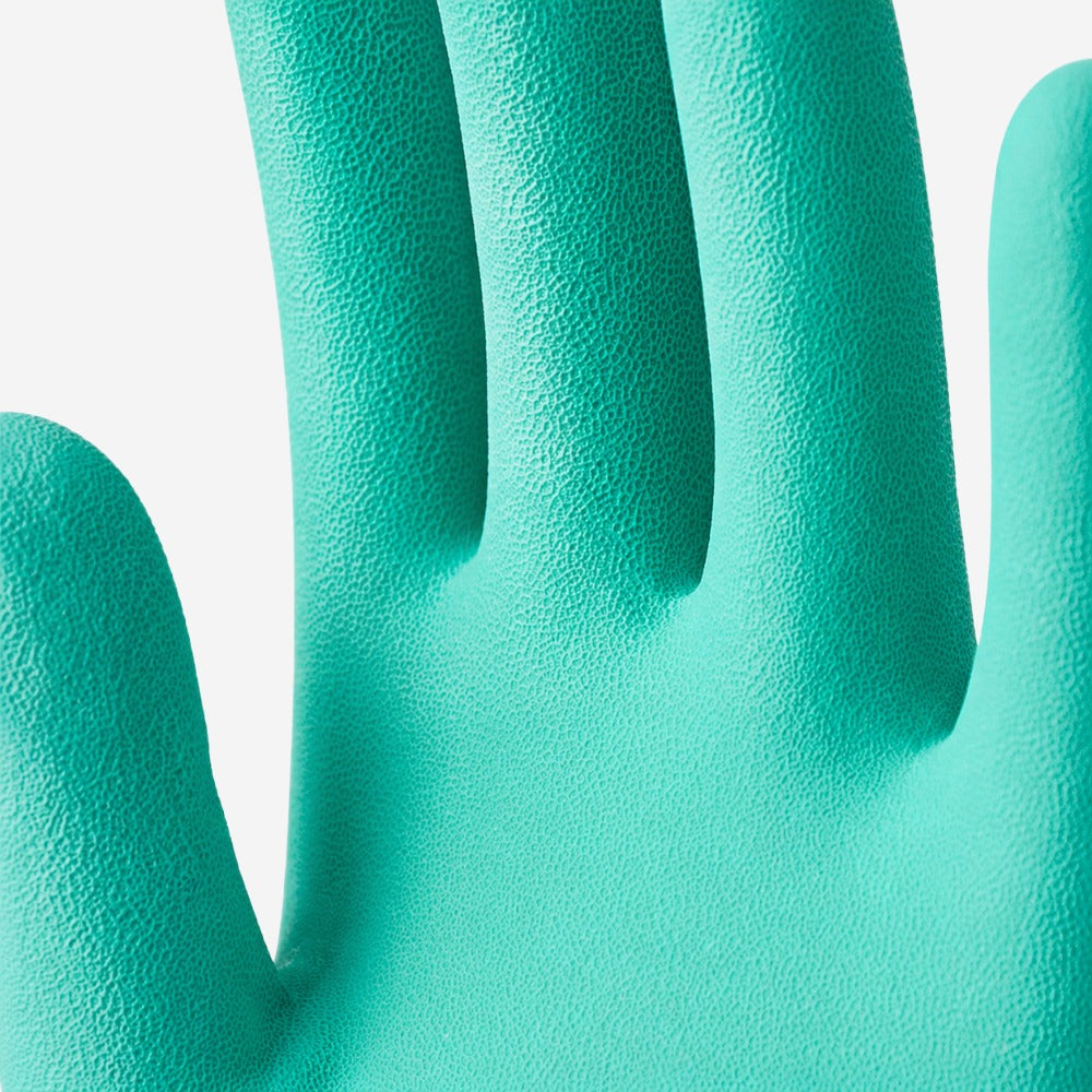 Luva de Proteção Química e Mecânica para Limpeza e Serviços Gerais em Látex Natural Verde Flocada Palma Texturizada Sanro Soft CA 5129