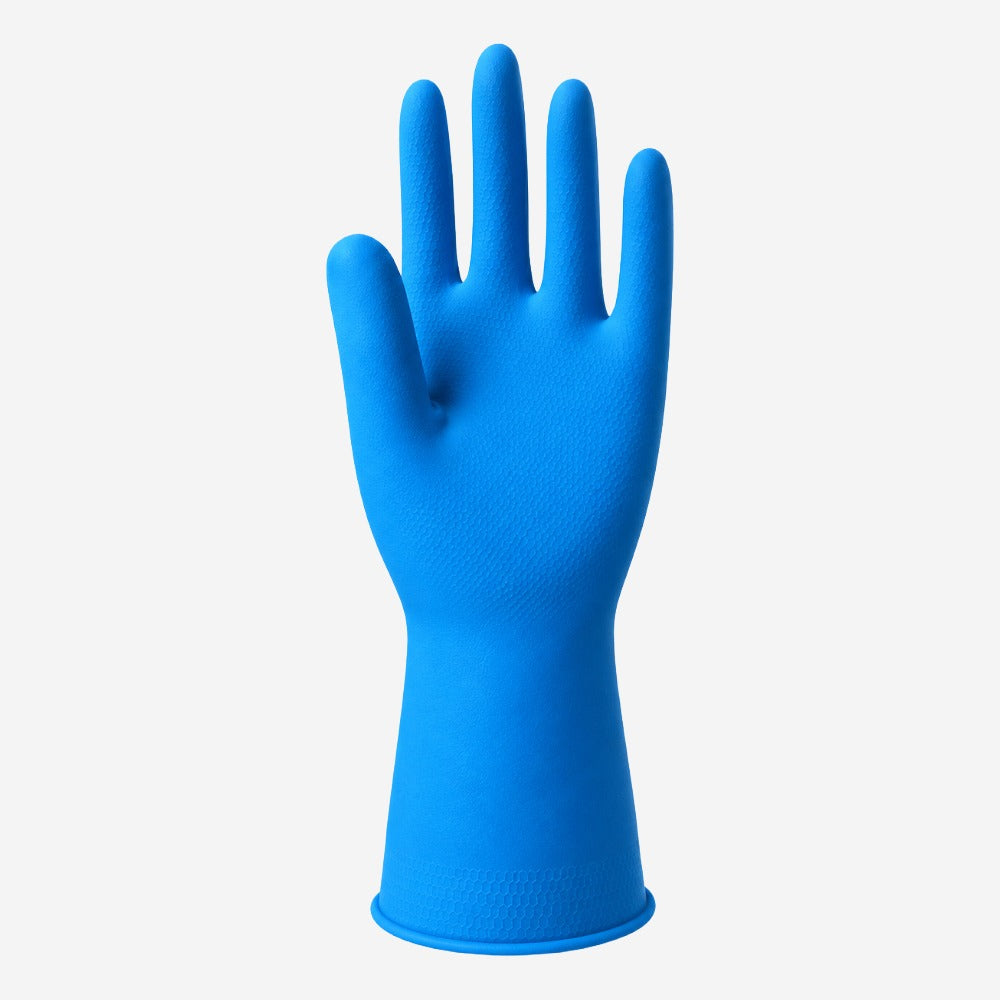 Luva de Proteção Química e Mecânica para Limpeza em Látex Natural Azul Interior Silver Antiderrapante Sanro Silver Sense CA 40134
