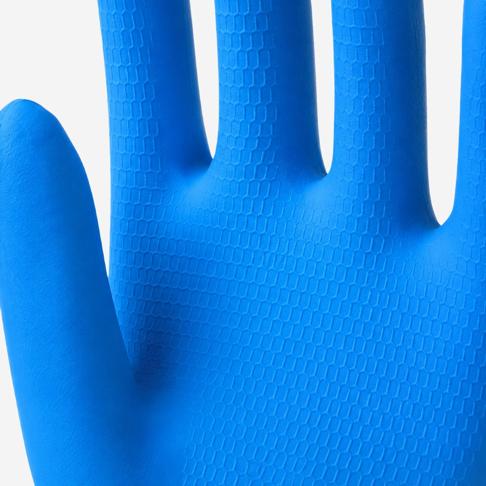 Luva de Proteção Química e Mecânica para Limpeza em Látex Natural Azul Interior Silver Antiderrapante Sanro Silver Sense CA 40134