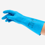 Luva de Proteção Reutilizável Produtos Químicos Alimentos Abrasão Nitrílica Azul Ansell AlphaTec 37-210 C.A 33858