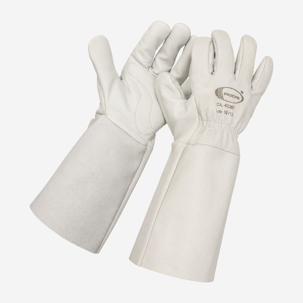 Luva de Proteção Soldagem Calor e Abrasão para Soldador Couro Vaqueta Natural Reforçada Punho Vaqueta 20cm Procipa LVPV2018 CA 42388