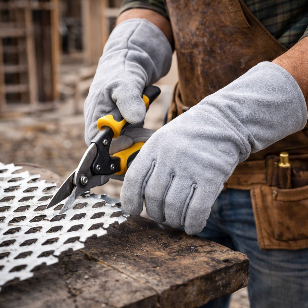 Luva de Raspa Contra Rasgos e Perfurações Com Reforço no Polegar e Indicador Punho 7cm Fena Luvas C-07CRR C.A 8048