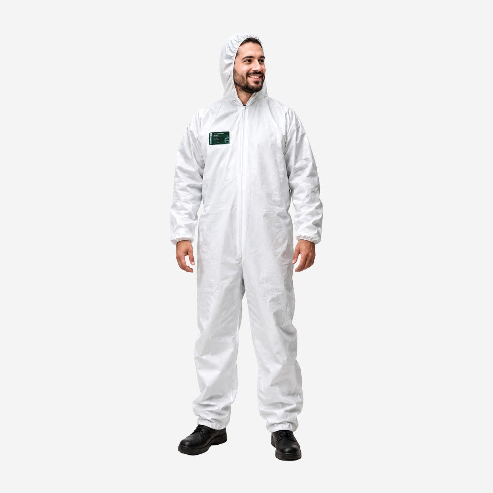Macacão de Segurança Descartável Antiestático para Pintura Limpeza Química Polipropileno Branco com Capuz Zíper VICSA Steelgen VIC85111 CA 20662